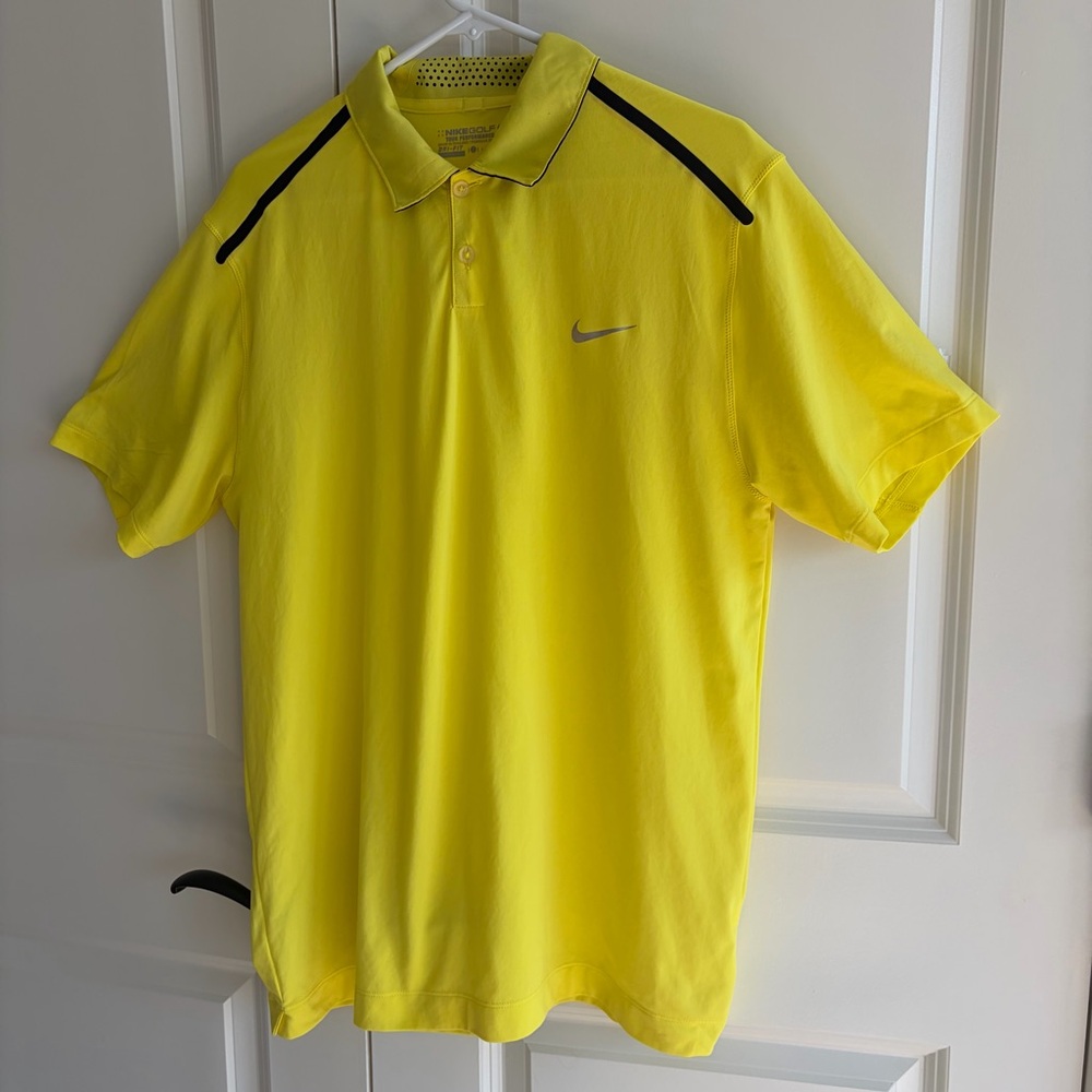 Nike Dri Fit Men's Bright Yellow Golf Polo with Black Accents Size L